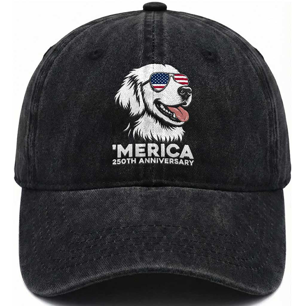 Merica Golden Retriever Lover Washed Cotton Baseball Cap 250th Anniversary Gift