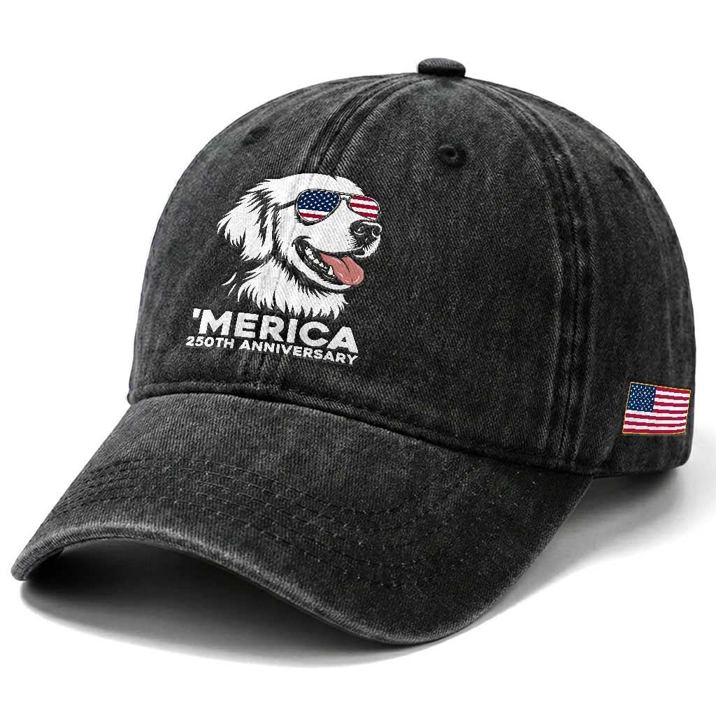 Merica Golden Retriever Lover Washed Cotton Baseball Cap 250th Anniversary Gift