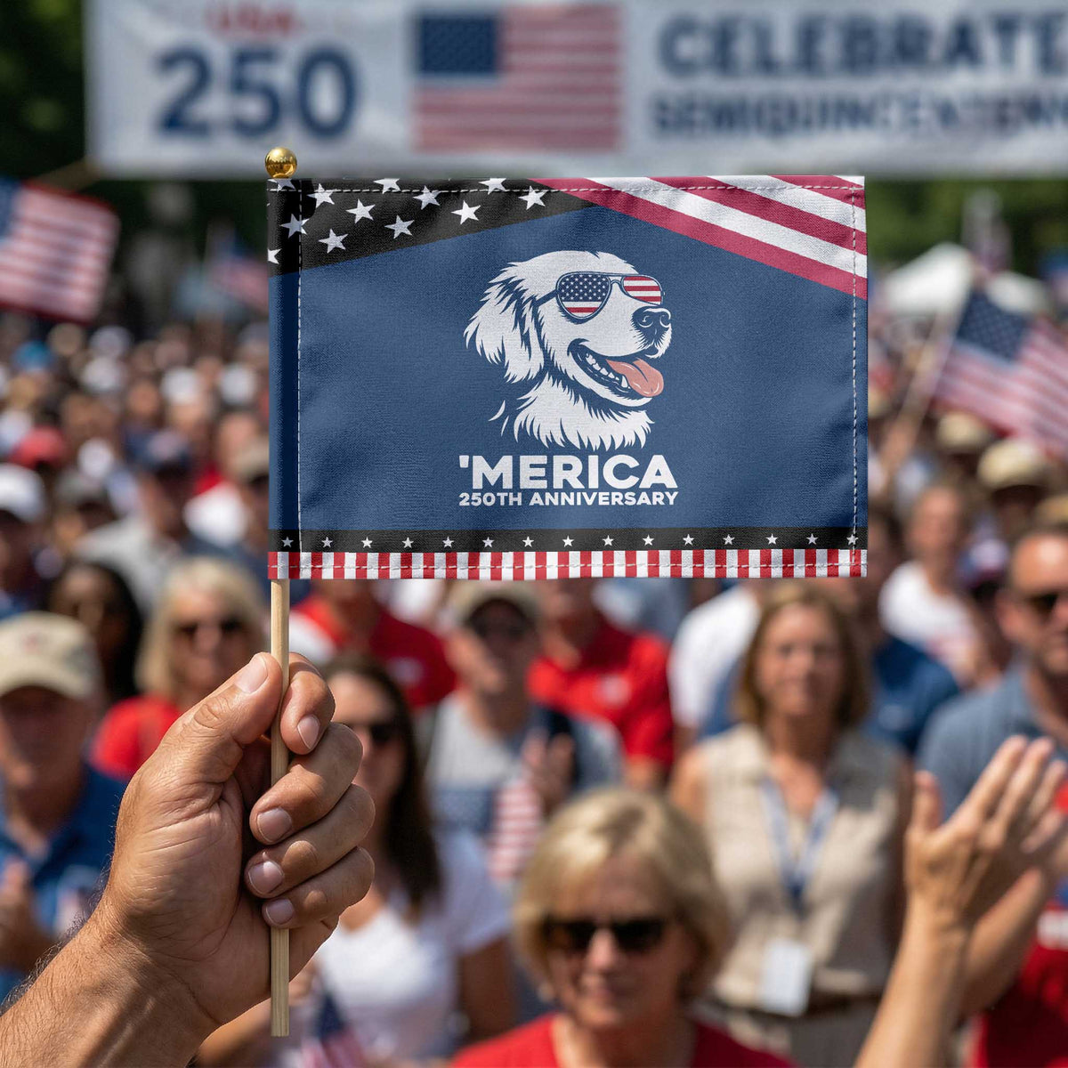 Merica Golden Retriever Lover Patriotic Handheld Flag 250th Anniversary Gift