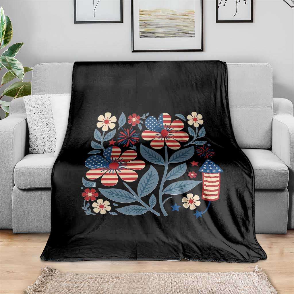 Boho Patriotic Daisy American Flag Floral Throw Blanket