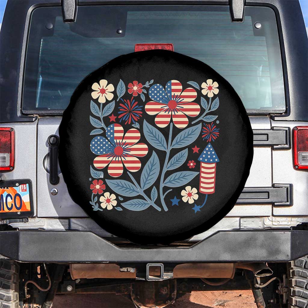 Boho Patriotic Daisy American Flag Floral Spare Tire Cover