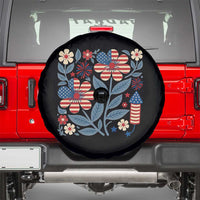 Boho Patriotic Daisy American Flag Floral Spare Tire Cover