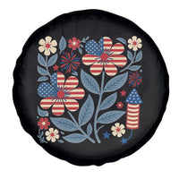 Boho Patriotic Daisy American Flag Floral Spare Tire Cover