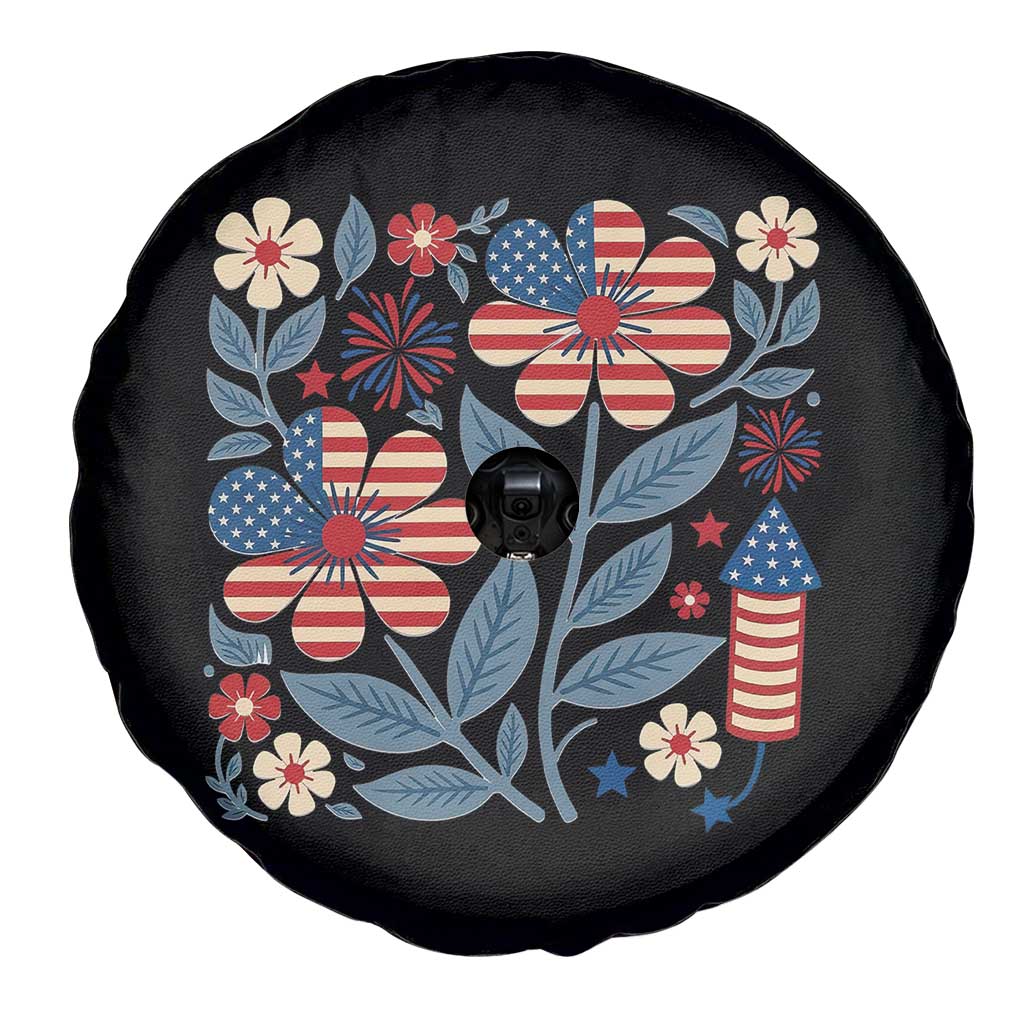 Boho Patriotic Daisy American Flag Floral Spare Tire Cover