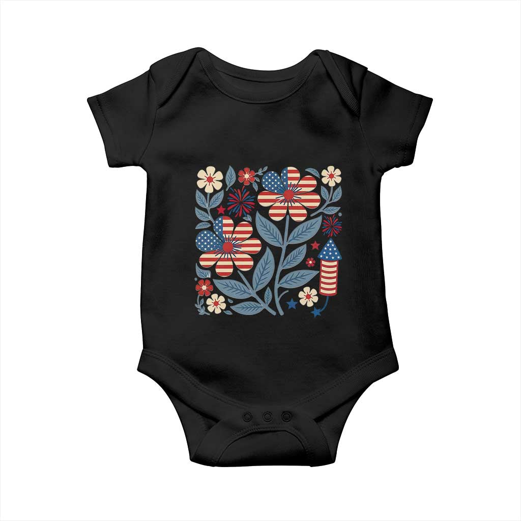 Boho Patriotic Daisy American Flag Floral Baby Onesie