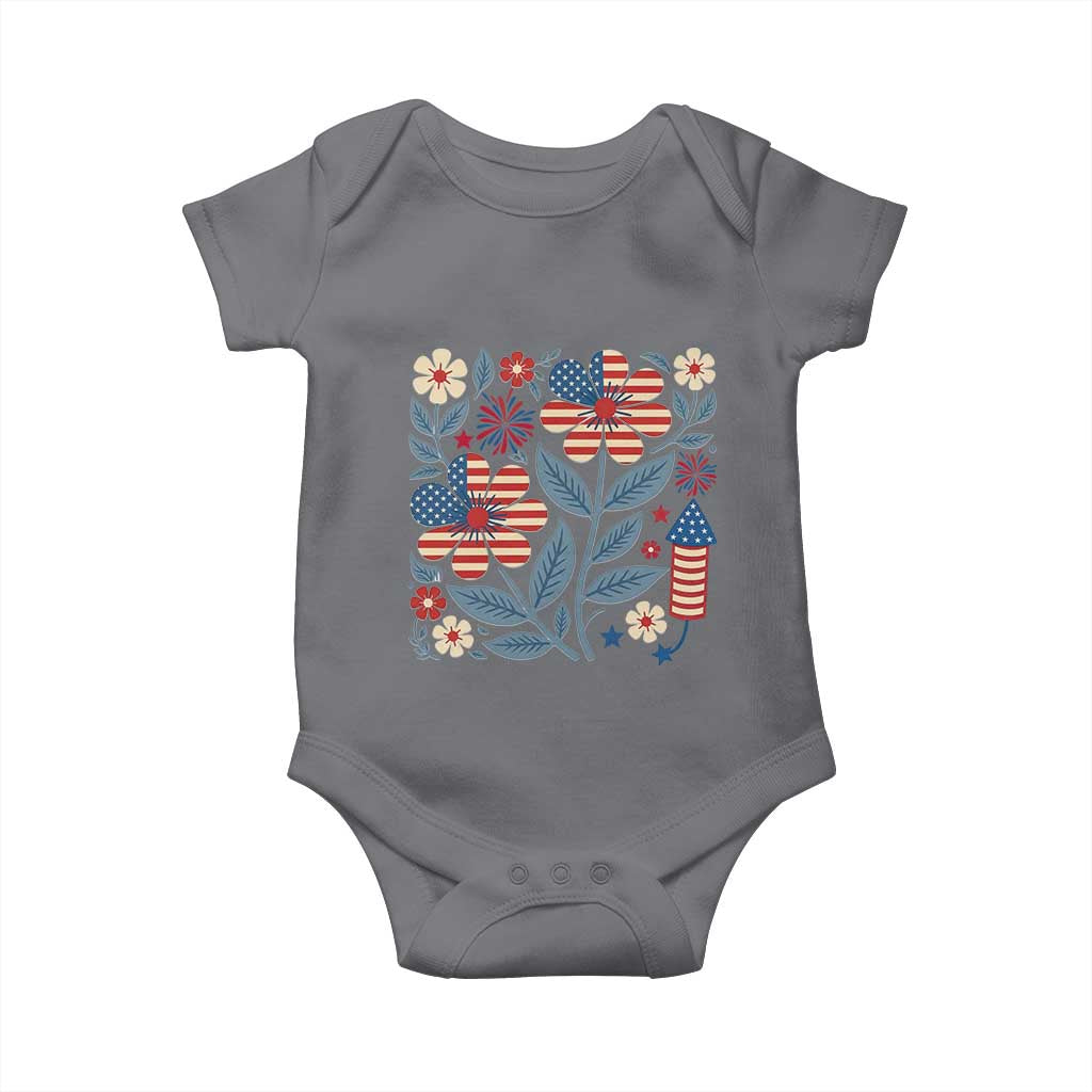 Boho Patriotic Daisy American Flag Floral Baby Onesie