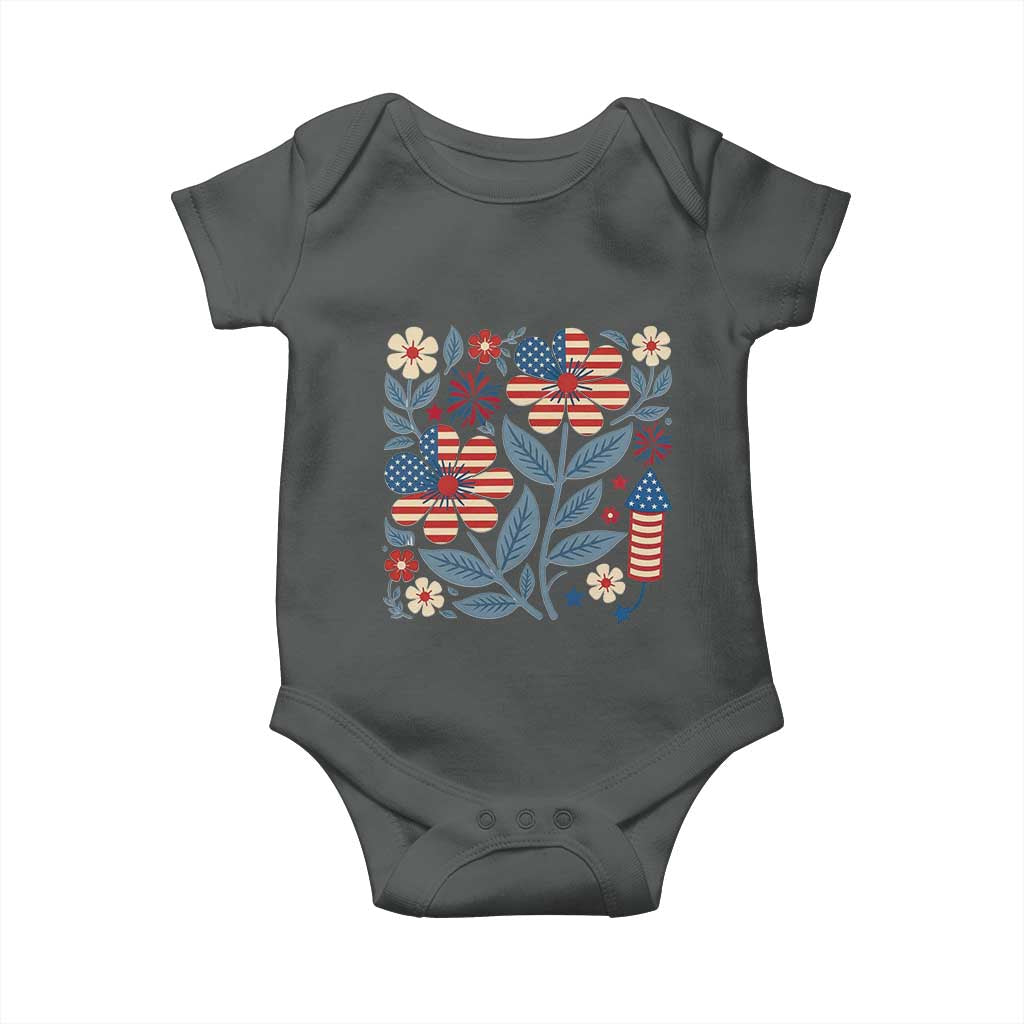 Boho Patriotic Daisy American Flag Floral Baby Onesie