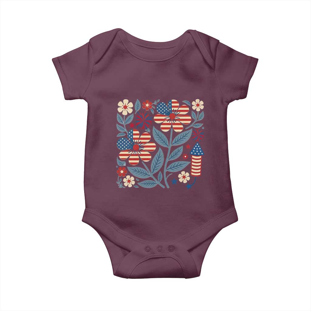 Boho Patriotic Daisy American Flag Floral Baby Onesie