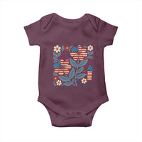 Boho Patriotic Daisy American Flag Floral Baby Onesie