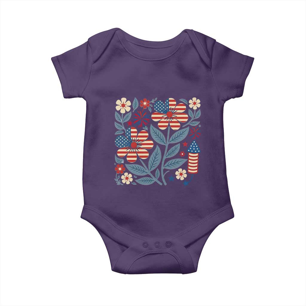 Boho Patriotic Daisy American Flag Floral Baby Onesie