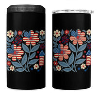 Boho Patriotic Daisy American Flag Floral 4 in 1 Can Cooler Tumbler