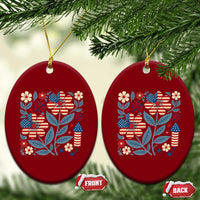 Boho Patriotic Daisy American Flag Floral Ceramic Ornament