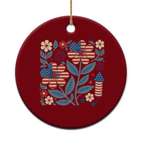Boho Patriotic Daisy American Flag Floral Ceramic Ornament