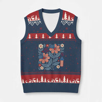 Boho Patriotic Daisy American Flag Floral V-Neck Knit Sweater Vest