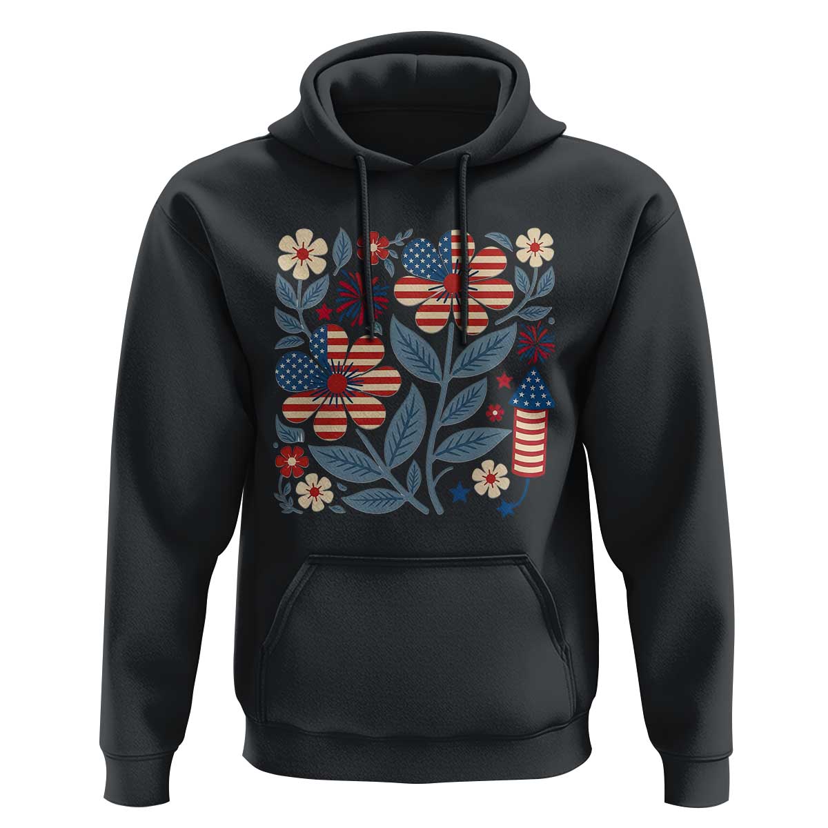 Boho Patriotic Daisy American Flag Floral Hoodie