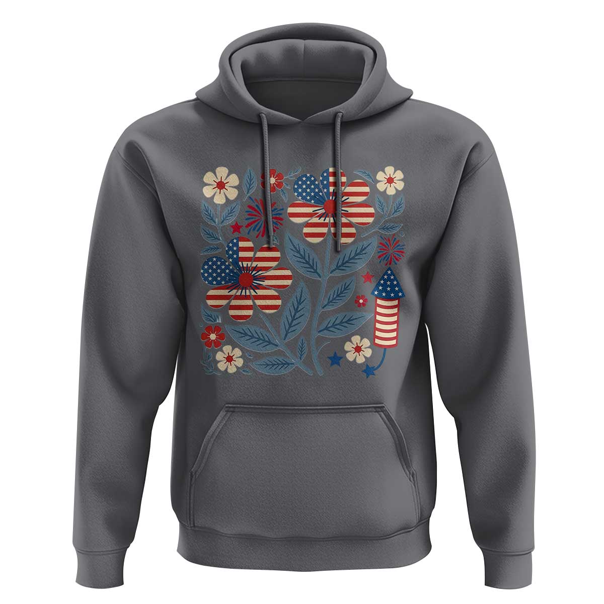 Boho Patriotic Daisy American Flag Floral Hoodie