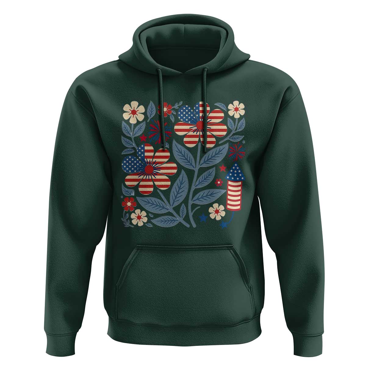 Boho Patriotic Daisy American Flag Floral Hoodie