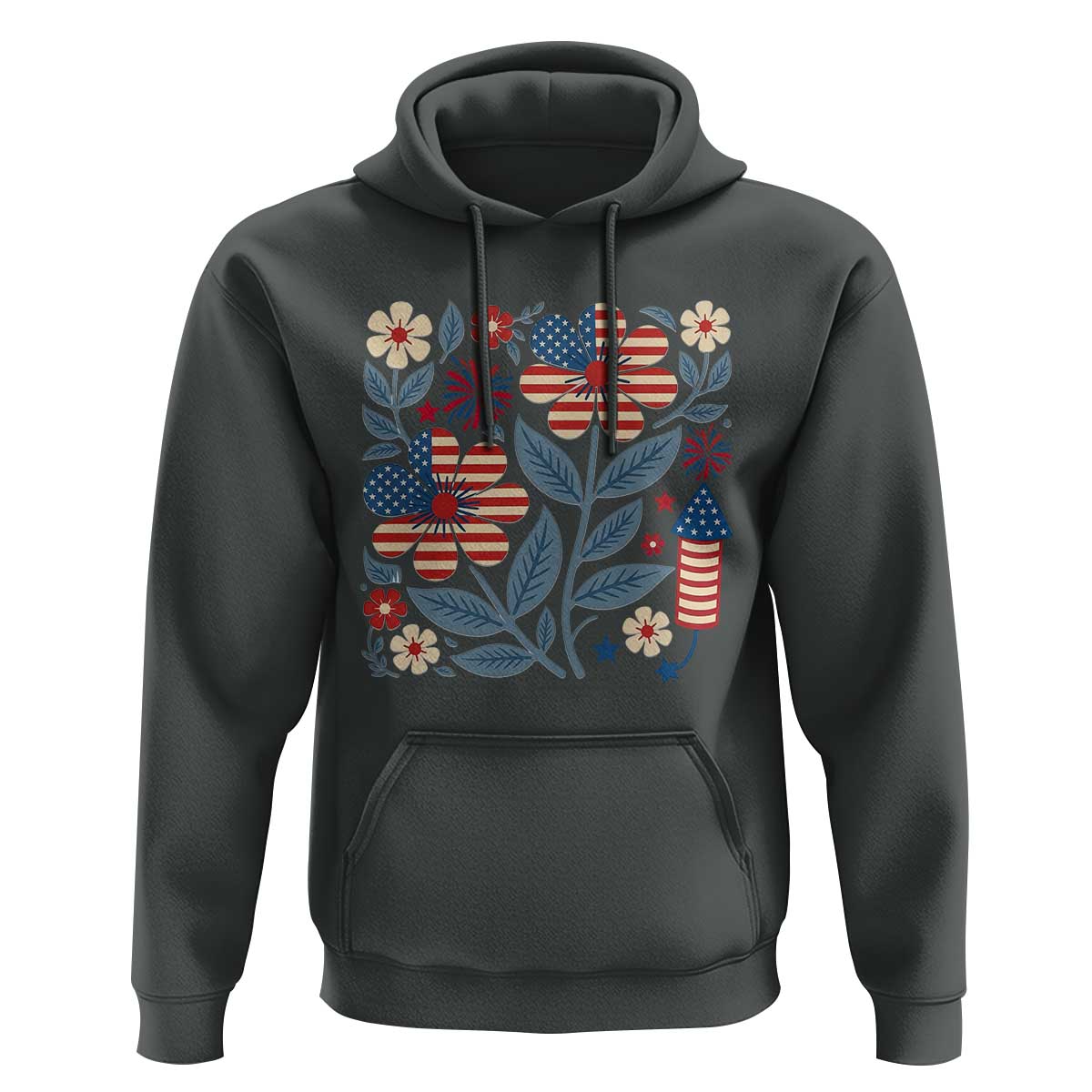 Boho Patriotic Daisy American Flag Floral Hoodie