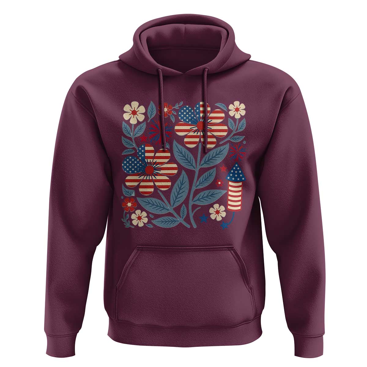 Boho Patriotic Daisy American Flag Floral Hoodie