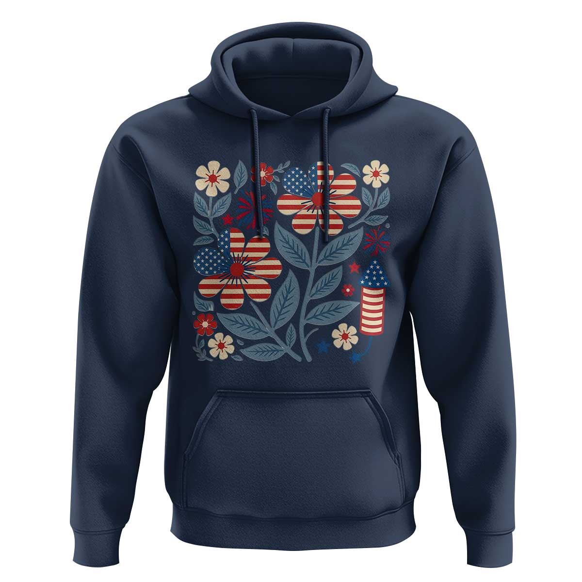 Boho Patriotic Daisy American Flag Floral Hoodie