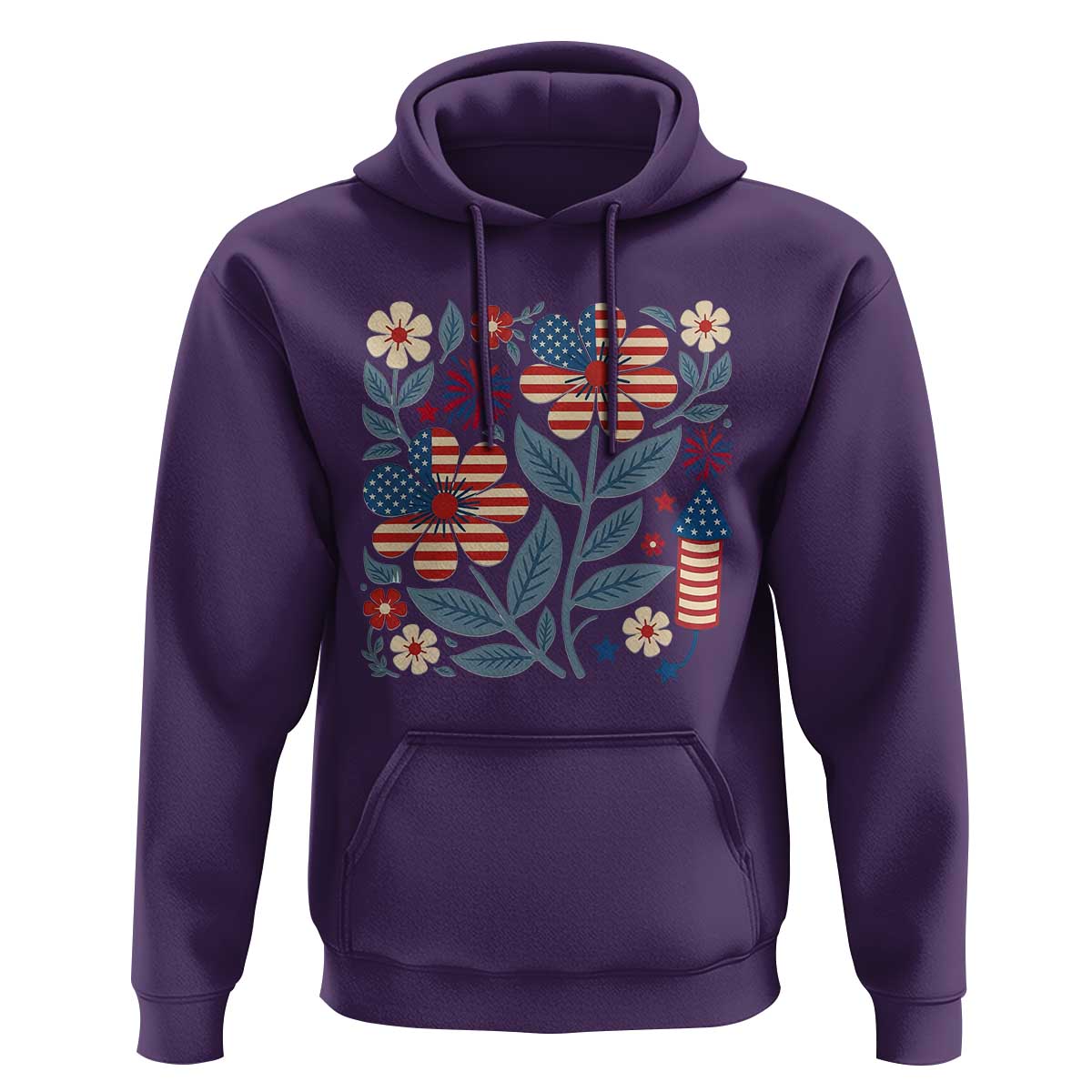 Boho Patriotic Daisy American Flag Floral Hoodie