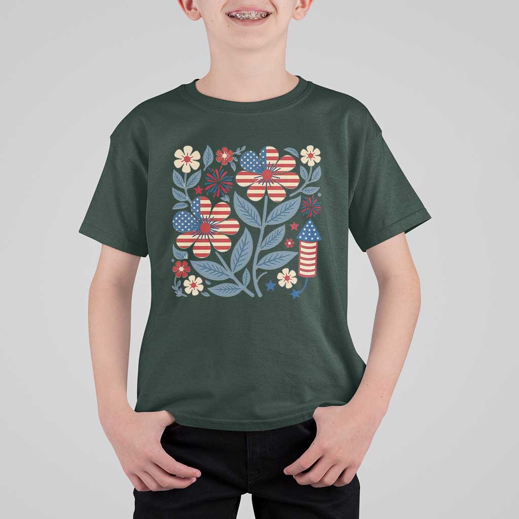 Boho Patriotic Daisy American Flag Floral T Shirt For Kid