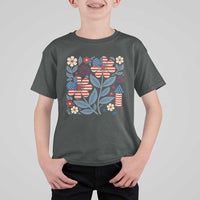 Boho Patriotic Daisy American Flag Floral T Shirt For Kid