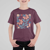 Boho Patriotic Daisy American Flag Floral T Shirt For Kid