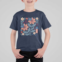 Boho Patriotic Daisy American Flag Floral T Shirt For Kid