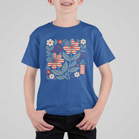 Boho Patriotic Daisy American Flag Floral T Shirt For Kid