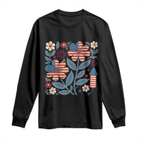 Boho Patriotic Daisy American Flag Floral Long Sleeve Shirt