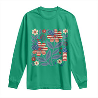 Boho Patriotic Daisy American Flag Floral Long Sleeve Shirt