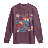 Boho Patriotic Daisy American Flag Floral Long Sleeve Shirt