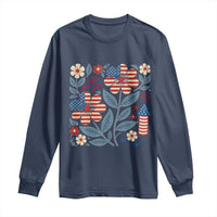 Boho Patriotic Daisy American Flag Floral Long Sleeve Shirt
