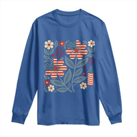 Boho Patriotic Daisy American Flag Floral Long Sleeve Shirt