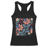Boho Patriotic Daisy American Flag Floral Racerback Tank Top