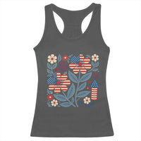 Boho Patriotic Daisy American Flag Floral Racerback Tank Top