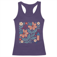 Boho Patriotic Daisy American Flag Floral Racerback Tank Top