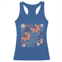 Boho Patriotic Daisy American Flag Floral Racerback Tank Top