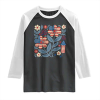 Boho Patriotic Daisy American Flag Floral Raglan Shirt