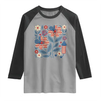 Boho Patriotic Daisy American Flag Floral Raglan Shirt