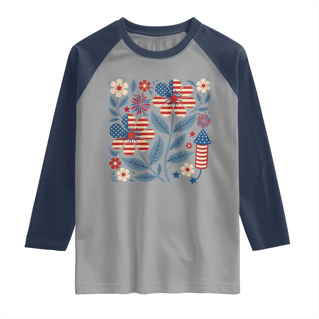 Boho Patriotic Daisy American Flag Floral Raglan Shirt