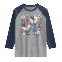 Boho Patriotic Daisy American Flag Floral Raglan Shirt