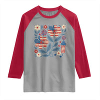 Boho Patriotic Daisy American Flag Floral Raglan Shirt