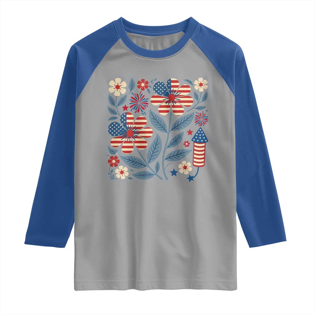 Boho Patriotic Daisy American Flag Floral Raglan Shirt