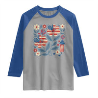 Boho Patriotic Daisy American Flag Floral Raglan Shirt