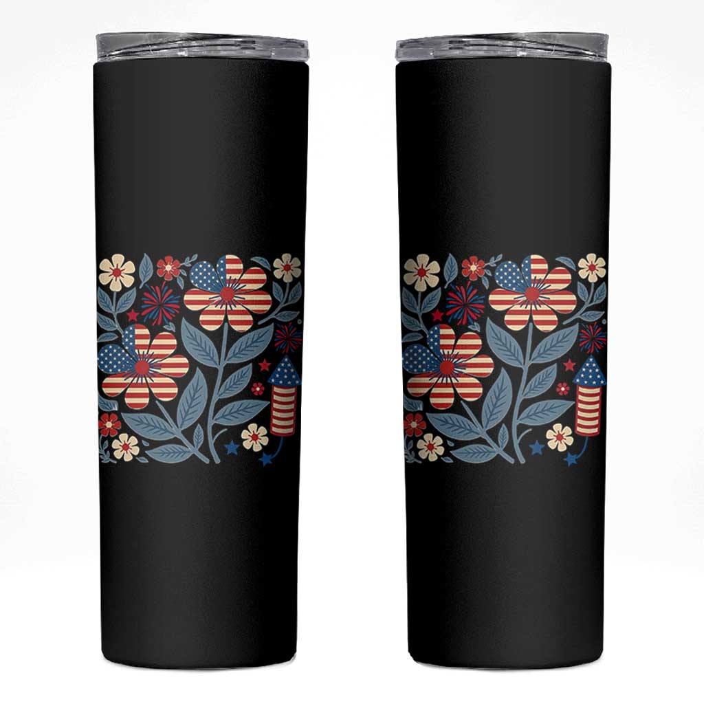 Boho Patriotic Daisy American Flag Floral Skinny Tumbler