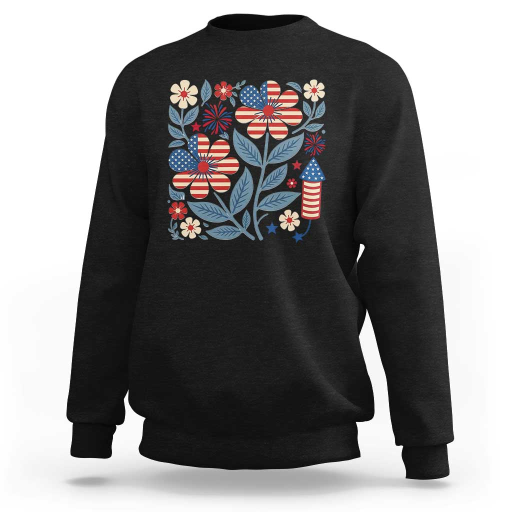 Boho Patriotic Daisy American Flag Floral Sweatshirt