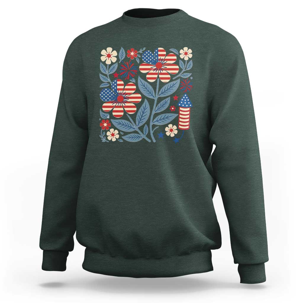 Boho Patriotic Daisy American Flag Floral Sweatshirt