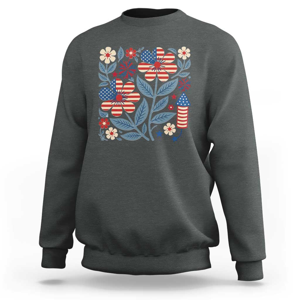 Boho Patriotic Daisy American Flag Floral Sweatshirt